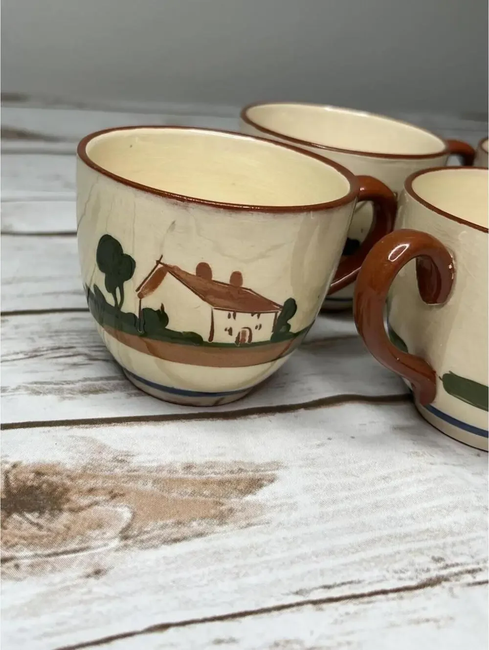 Vintage Hand-Painted Ceramic Devon Ware Cup‎ Set